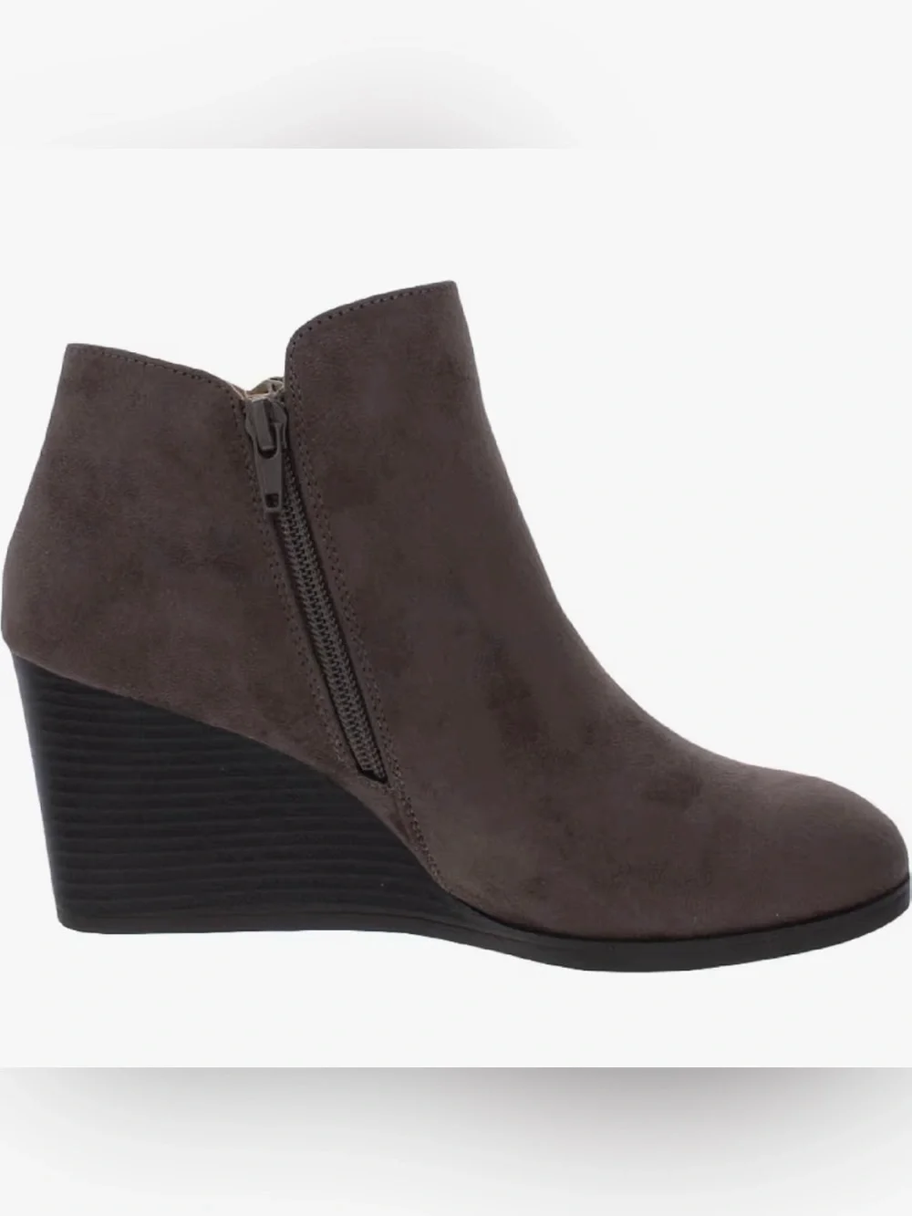 Brown suede ankle round toe wedge boots